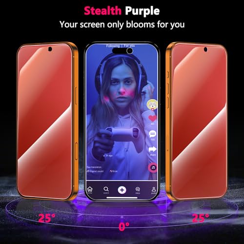 Image of YWXTW [Fashion Badge Privacy Screen Protector for iPhone 17 Pro Max 6.9 Inch 2 Pack + 1 Set Camera Lens Protector, Anti Blue Light Anti Spy 17 Pro Max Glass Screen Protector, Gradient Purple