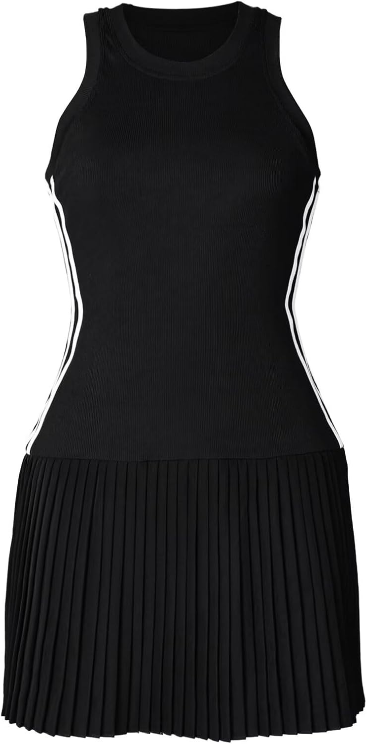 kaimimei Women Summer Striped Pleated mini Dress Casual Sleeveless Ribbed Athletic Short Dresses - Image 4