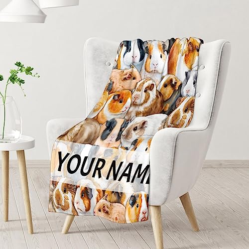 Personalized Guinea Pig Blanket Gifts with Name - 50x60 Inches Cute Throw for Girls & Boys - Brown Soft Fuzzy Blankets for Bed, Couch & Living Room