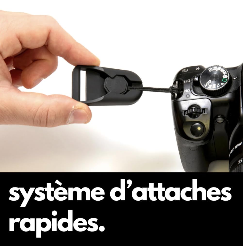 Camstrap - Sangle Appareil Photo et Jumelles Mains-Libres Ultra-Légère et Ajustable, Système d'attaches rapides avec connecteurs, Protection Optimale du Cou et du Dos, Universellement Adaptable