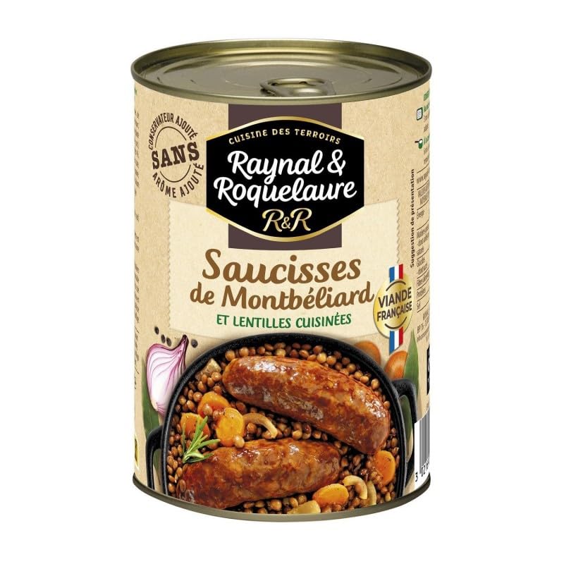 Délicieuses Saucisses de Montbéliard et Lentilles en Conserve 400g Raynal et Roquelaure - Saveurs Maison - Repas Prêt-à-MangerAutowired - Le Lot De 3