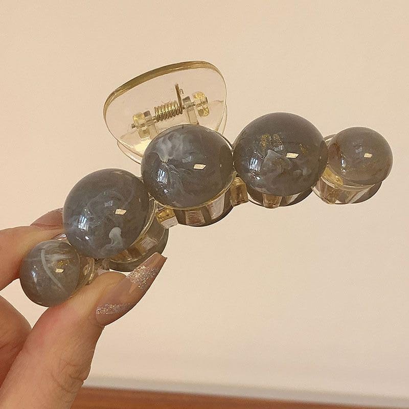 Miniatura 2 de Pinzas grandes para el cabello con perlas grises, elegantes abrazaderas antideslizantes con fuerte sujeción para cabello grueso o fino, accesorios