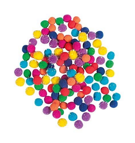 Rayher 75444990 Assortiment de pompons, multicolores, 120 pces, Ø7mm, arts créatifs, animaux, porte-clefs, suspensions, décorations, Arc en Ciel