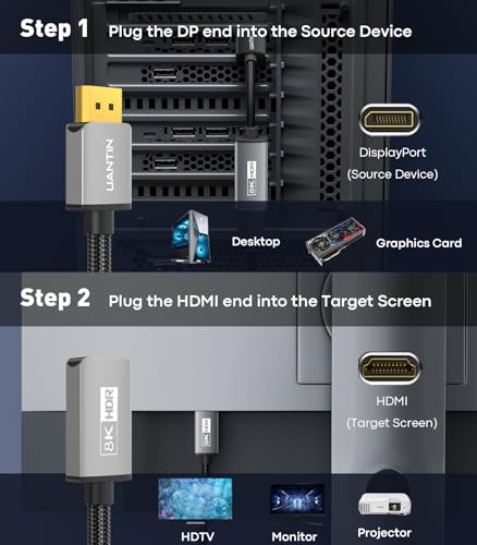 Adaptador UANTIN DisplayPort 1.4 a HDMI 2.1 8K miniatura 6