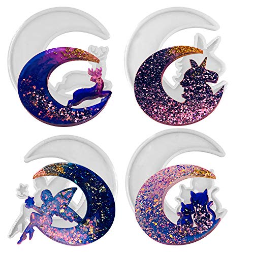 4 stampi in resina siliconica, AIFUDA Creative Moon Mold per realizzare luna gatto, luna fulvo, luna angelo, luna unicorno stampo