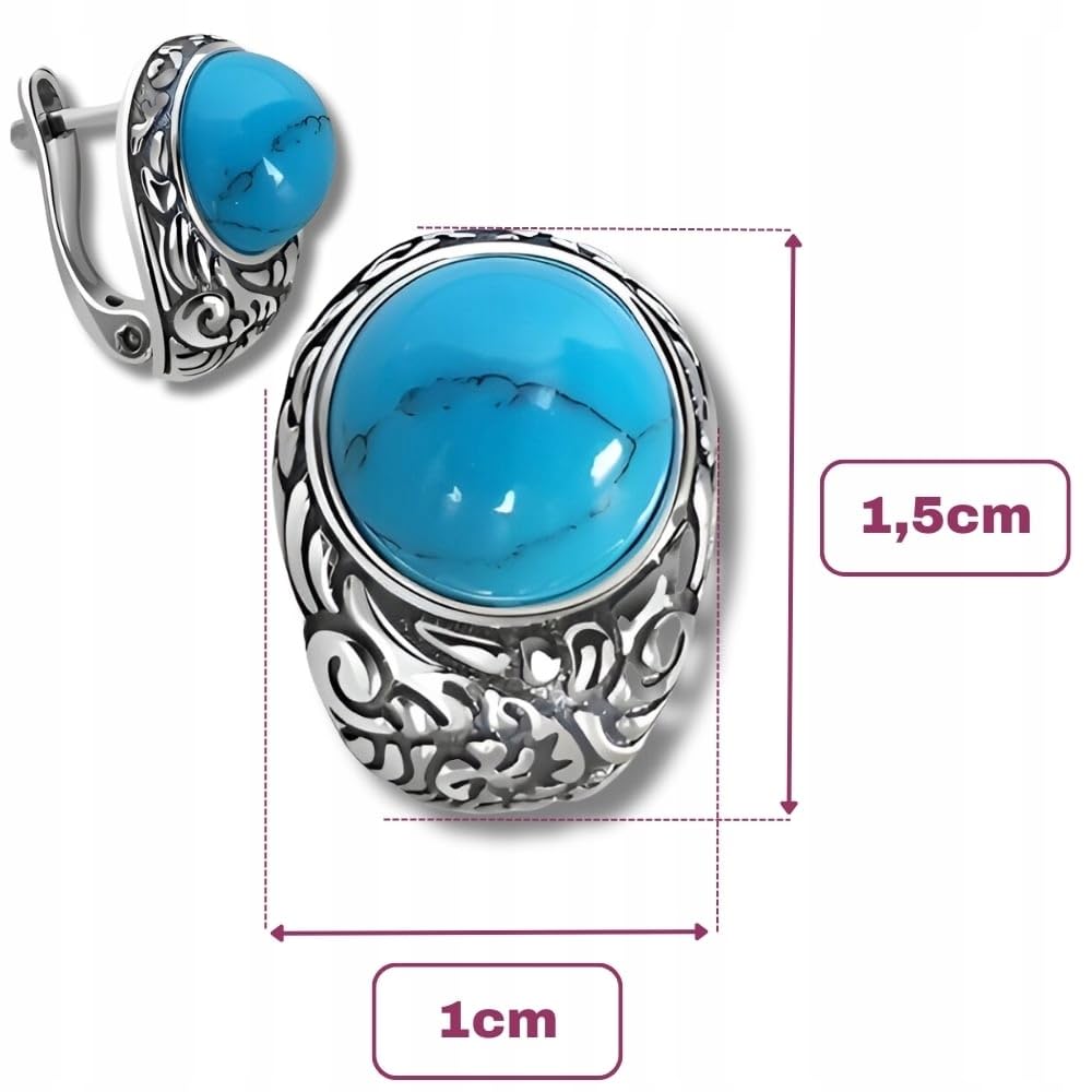 925 Sterling Silber Ohrringe Ohrstecker mit Türkis 1,5 cm versilbert oxidiert modern elegant Damen Schmuck stilvoll farbig einzigartig