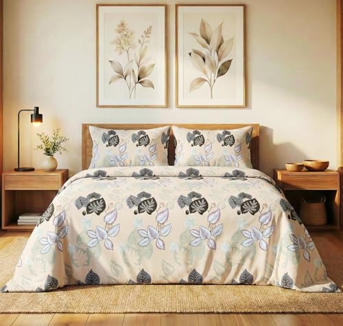 Image of VAS COLLECTIONS 300 TC Cloud Cotton Bedsheet Set Super King Size 108x108 Inch (275x275 cm) | Soft Breathable Double Bed Sheet with 2 Pillow Covers | Luxury Hotel Quality Bed Linen (Botanical Charcoal)