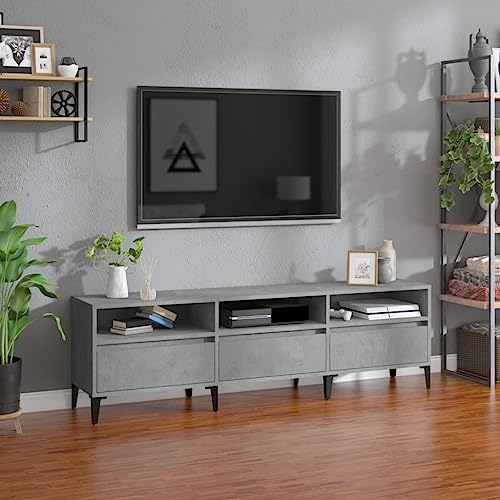 Mesa de TV gris hormigón 150 cm, mueble de televisión moderno de madera 2