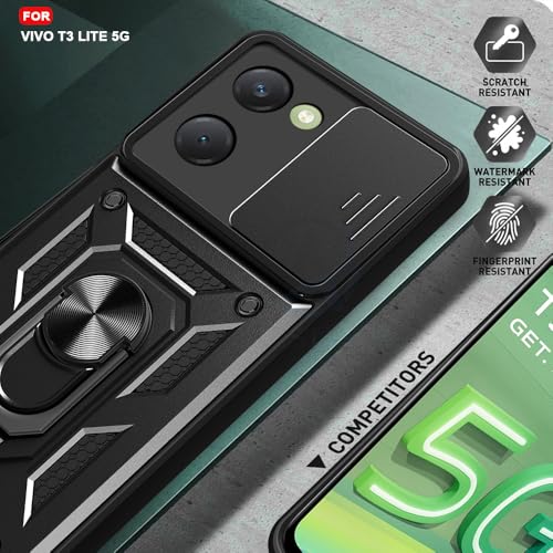 Image of AESTMO Polycarbonate Tough Armor Vivo Y18 / Y18E Bumper Back Case Cover|Ring Holder & Sliding Camera Shield Cover|360 Degree Protection Back Case Cover for Vivo Y18 / Y18E (Black)