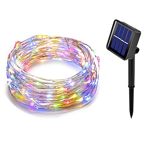 Luces Led Solares Exteriores Jardin, Cadena de Luces 10 Metros 100 LED Blanco Cálido, 8 Modos de Luz, Decoración para Navidad, Fiestas, Bodas, Patio, Dormitorio Jardines, Festivales