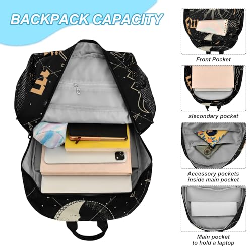 ALAZA Horoscope Circle with Zodiac Signs Sun Moon and Stars Backpack and Lunch Bag Set Back Pack Bookbag Cooler Case Kits4