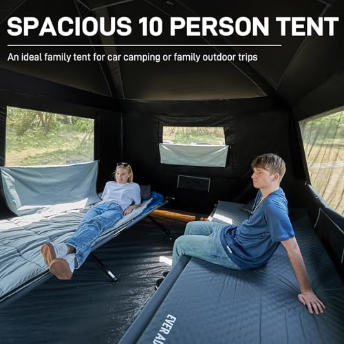 Image of EVER ADVANCED 10 Person Camping Blackout Design Tent, Multi Room Tent for Family, Large Tents with Rainfly and Carry Bag, 2 Doors, Water-Resistant, 14ft x 10ft x 84in