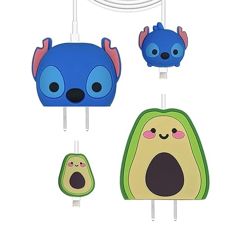 Paquete de 2 fundas protectoras para iPhone de 20 W adaptador de corriente USB-C cable Lightning USB linda serie de dibujos animados de silicona