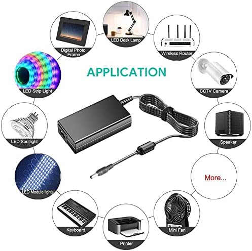 Universal Power Supply Adapter AC 100-240V DC 12V 5A 4A 3A with 11 Connectors 5.5*2.1mm 6.5*4.4mm 3.5*1.35mm 4.0*1.7mm for LED Strip Light, JBL partybox, Dell AOC C27G2 MSI Sceptre Monitor Cello TV