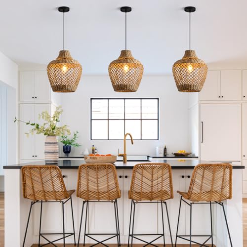 Suspension rotin marron 30 cm lustre rustique chambre et restaurant - 3