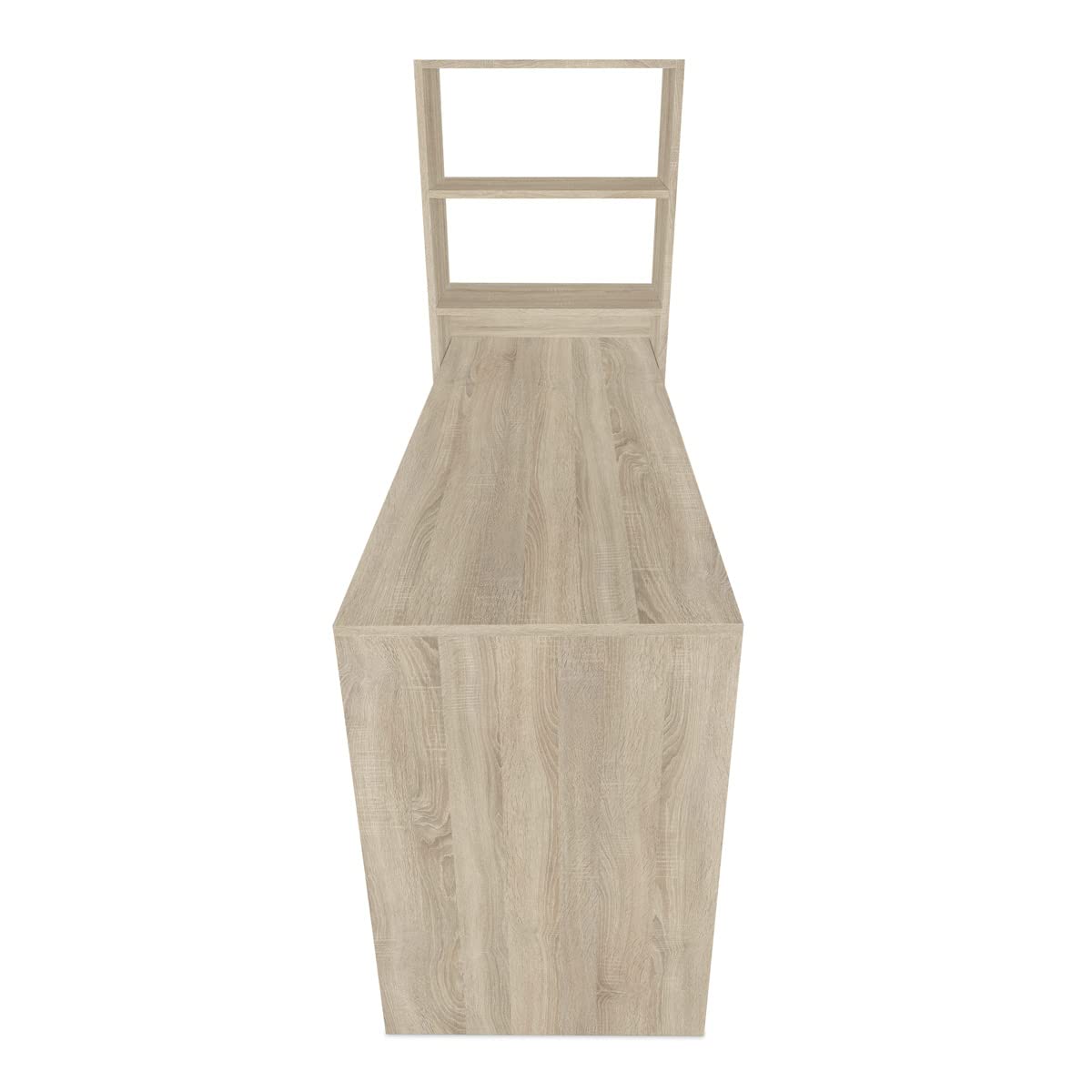 mattfy - Mesa de Escritorio Multifuncional con Estantería Integrada, Acabado en Cambria, Ideal para Espacios de Trabajo y Estudio, Medidas: 122 cm (Ancho) x 53,2 cm (Fondo) x 140 cm (Alto)