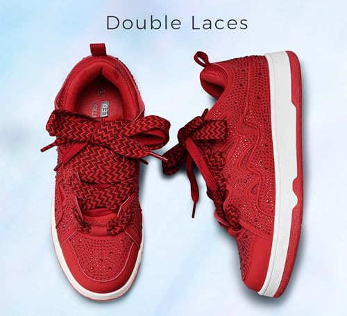 Image of LUCKY STEP Women's Sparkle Rhinestone Fashion Sneakers Walking Tennis Bling Glitter Roaring Shoes Platform Lace up Casual Mesh Sneaker