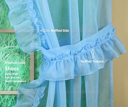 Image of Today's Curtain, Emelia Priscilla Sheer Pair 60 inch W x 84 inch L, Sky Blue, 5-Piece-Set