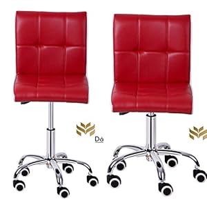 Da URBAN® Cadbury Pack of 2 Height Adjustable & Revolving Bar Stool / Kitchen Chair with Wheels (Red & White)