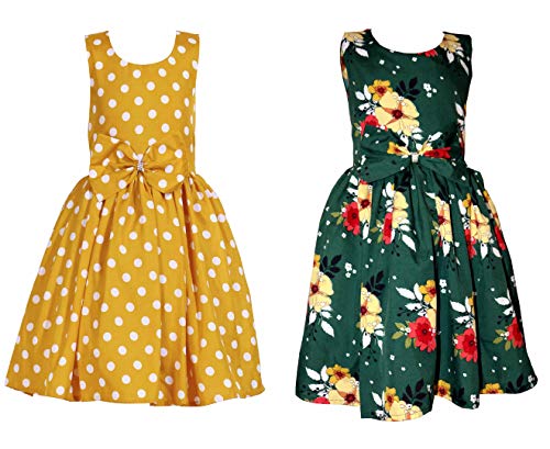 Image of Casual Frock for Baby Girls,Blue Printed and Olive Printed,Pack of 2