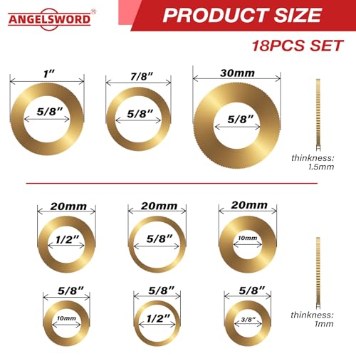 ANGELSWORD Saw Blade Bushing Set, Arbor Adapter Kit, Arbor Spacer Combination, Reduction Ring Combo, 9 General Sizes for Circular Saw Blade, Diamond Blade on Circular Saw, Angle Grinder, 18 Pack by ANGELSWORD - Used condition - Image 3