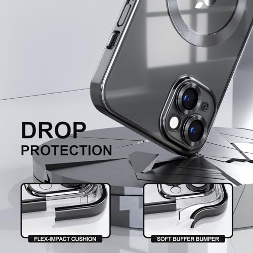 Image of Misea Magnetic for iPhone 14 Plus Case Compatible with MagSafe Black | [Never Yellowing] [Military Drop Protection] Full Camera Lens Protector Plating Soft Clear Phone Case for Women, Black