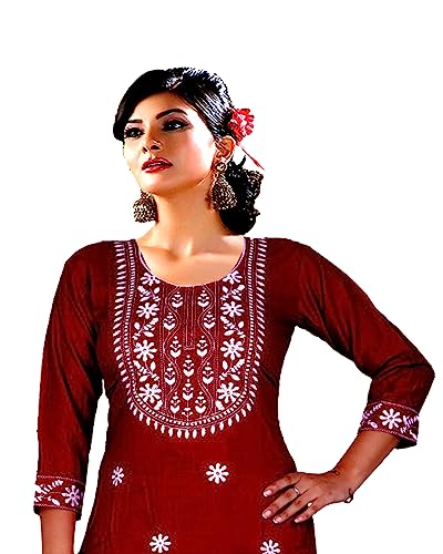 Image of SQUARO Women Embroidery Cotton Rayon Straight Kurta Kurtis for Ladies and Girls