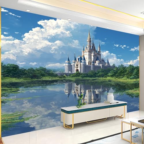 Fresque Murale 3D Intissé Lac du Château, Peinture d'Art Premium - 5