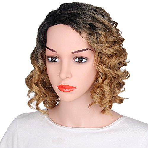 AisiBeauty Ombre Curly Bob Wigs Side Part Short Wigs for Black Women Blonde Wig with Black Roots Heat Resistant Wig
