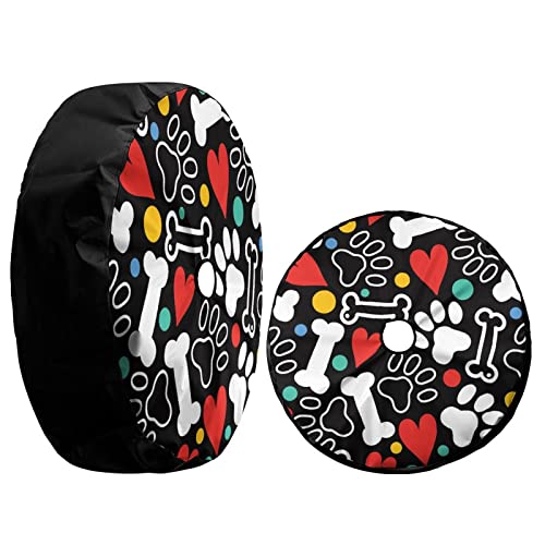 Image of Delerain Spare Tire Cover with Backup Camera Hole Paw Prints Bones Hearts Wheel Covers Sun Protection Waterproof for Jeep Truck RV Trailer SUV and Many Vehicle (14 Inch for Diameter 23 inch-27 inch)
