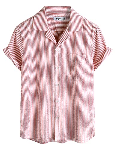 Image of VATPAVE Mens Striped Summer Shirt Casual Button Down Short Sleeve Beach Shirts Cotton Shirts for Men