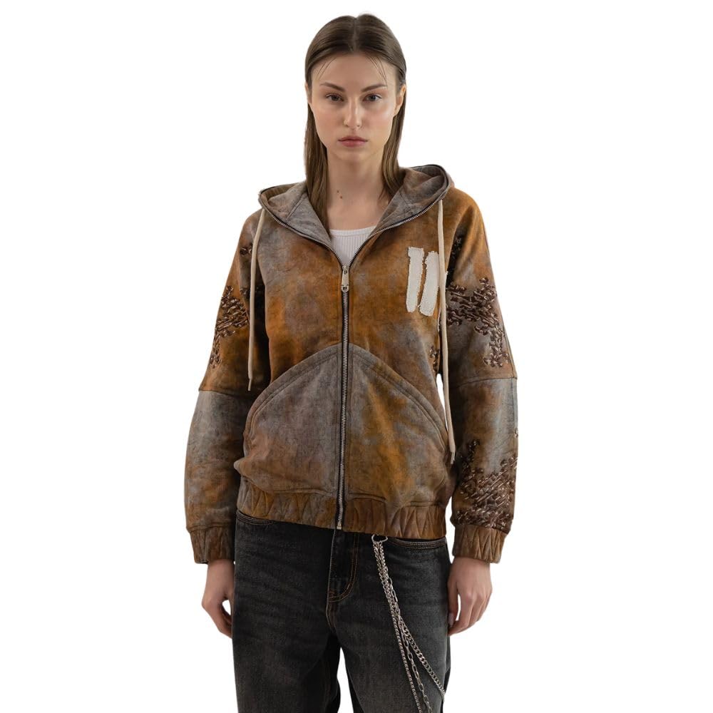 Zip UP Rustic Hoodie-Full Sleeve Hooded Sweatshirt with Kangaroo Pocket | Casual Streetwear Winter Jacket for Women-image-38