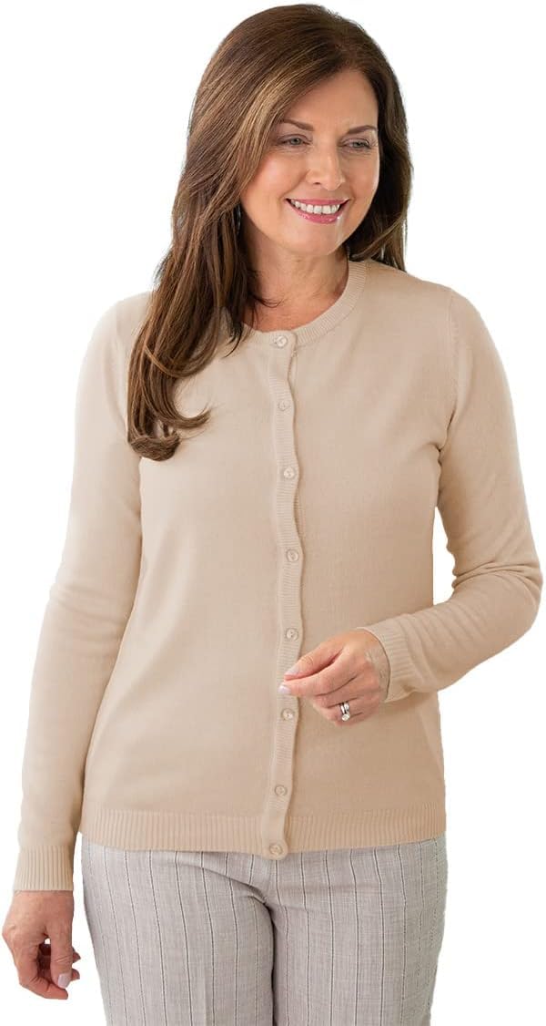 Fashion Friendly Women's Beige Soft Knit Cardigan - Size 14