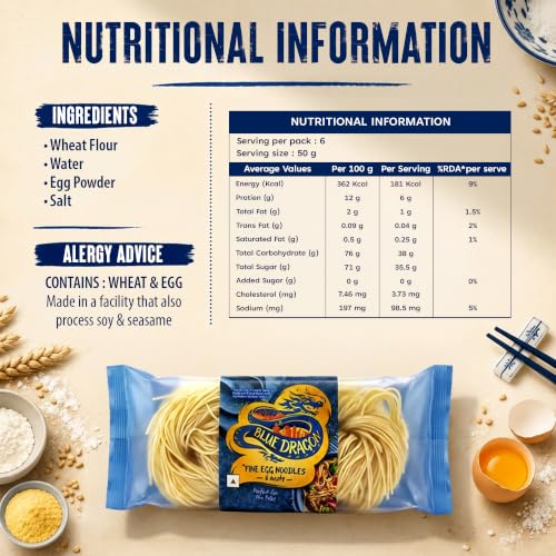Image of Blue Dragon Fine Egg Noodles 300g (Pack of 2), Includes 6 Portioned Nests, Authentic Asian Stir Fry & Chow Mein Noodles, Imported from Thailand