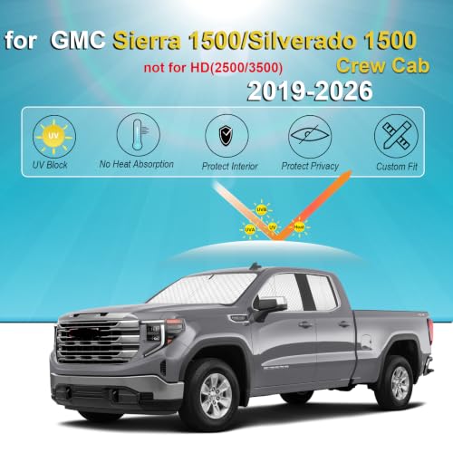 Image of KMF Thicken Sun Shades for 2019-2026 GMC Sierra 1500 & Silverado 1500 Crew Cab Accessories,Car Window Covers Sunshade for Windshield Side, UV Block and Protect Privacy Blackout for Camping Relax 5pcs