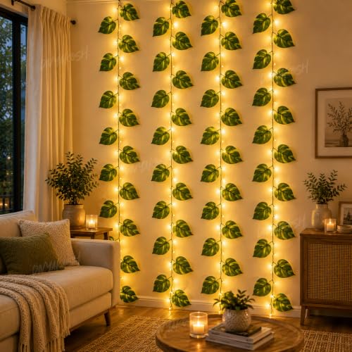 Image of Divyakosh Artificial Money Plant Creepers (Pack of 4) with Warm White LED Lights (Pre-Assembled), Artificial Plants for Home Decor, Living Room, Hanging Plants, Fake Plants, Green Leaf Decoration