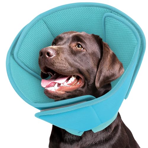 Image of Dog Cone, Soft Cone for Large Dogs After Surgery, Comfy Dog Cone | Dogs Cones to Stop Licking, Adjustable Soft Dog Cones Collar, Elizabethan Pet E-Collar for Wound Healing, LightBlue,L