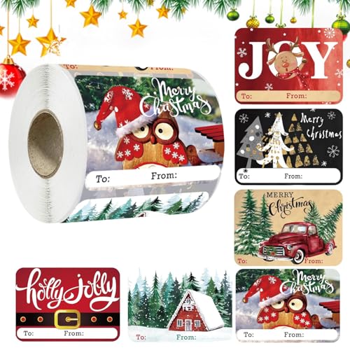Frxib クリスマス ネームタグ ステッカー | 250枚 カートゥーン 自己粘着 ラベル - クリスマス タグ シール | ツリー バッグ 包装紙 ストッキング ホリデー 誕生日 結婚 ハロウィン パーティー用