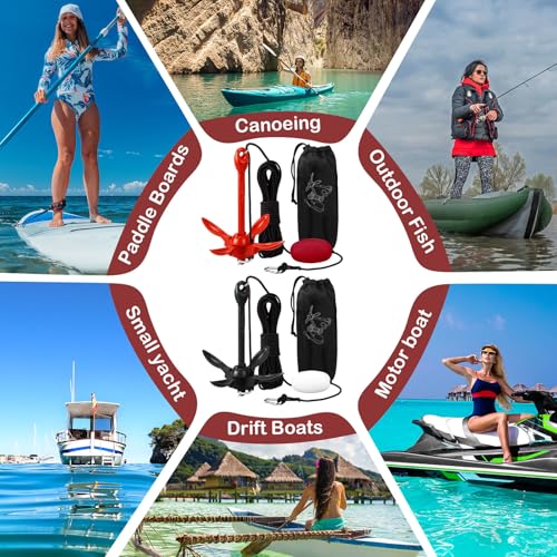 Image of Lounsweer 2 Pack 1.5 /3.5 lb Marine Kayak Anchor Kit Folding Grapnel Anchor Kit Boat Kayak Fishing Accessories for Small Boats Kayaks Canoe Paddle Boards