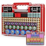 Tututry Battery Organizer Storage Holder Box Case with Tester, Ultra-Large 262+ Batteries Container with Double-Sided, Holds AA AAA 4A 23A C D Cell 9V 3V Lithium 4LR44 CR3 CR123A 18650 (Red)