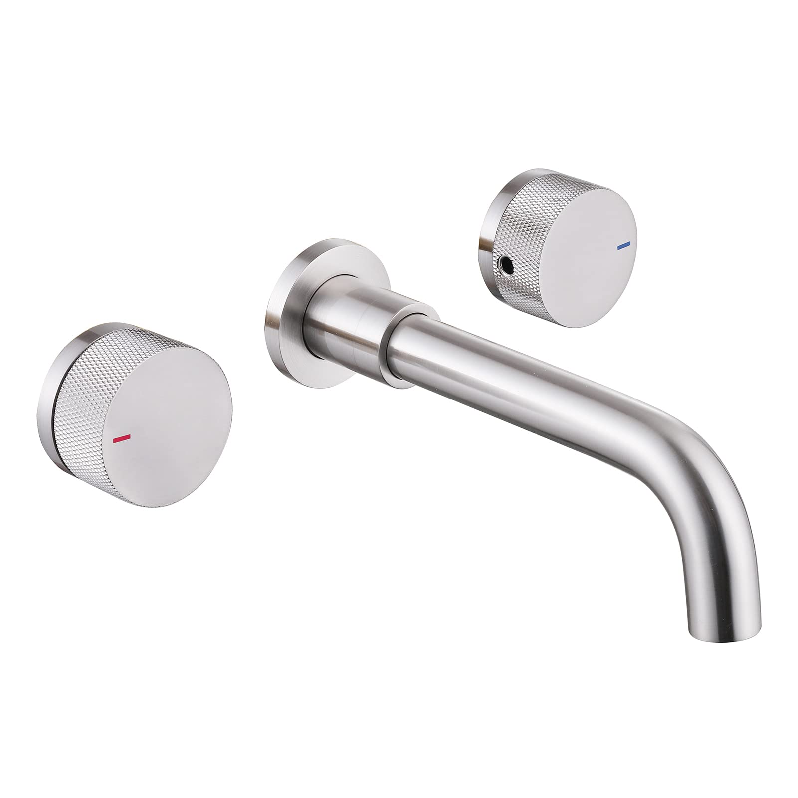 HMEGAOWall Mount Bathroom Faucet, Brushed Nickel Wall Mount Sink Faucet 3 Hole, Brass Wall Mount Faucet with 2 Handles, 360° Rotation Spout,Equipped with Rough-in Valve.