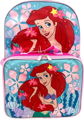 Disney Princess Mochila feminina de 40,6 cm com lancheira removível, Multicolorido., 16 inch, Pequena Sereia-Ariel