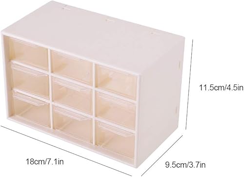 Miniatura 3 de Joyero organizador de cosméticos contenedor de almacenamiento portátil de plástico 9 celosía ajustable mini gabinetes cajón x 9 bloques beige