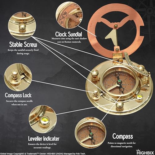 Brújula Reloj de Sol Vintage de Latón con Estuche de Cuero miniatura 4