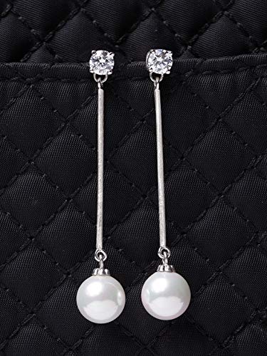 Image of CLARA 925 Sterling Silver Pearl Earrings | Rhodium Plated, Swiss Zirconia, Screw Back | Gift for Women & Girls