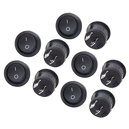 HONBAY 10PCS 2 Pin 2 Position SPST On/Off Round Rocker Switch,AC 250V/6A AC 125V/10A