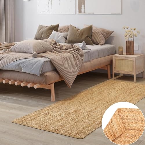 MY-RUG Großer Jute Läufer Teppich Nitin 350 x 80 cm - Rechteckig, handgewebt, Natur, robust und...