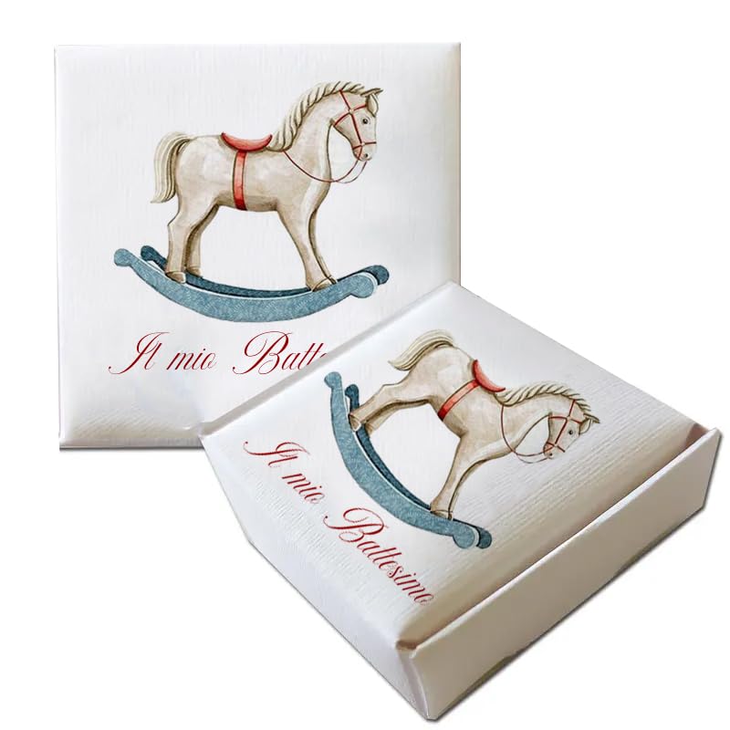 Portaconfetti fai da te scatoline Mattonella grafica a scelta per ogni evento segnaposto bomboniera confettata scatola per confetto (50pz. Cavalluccio a Dondolo)