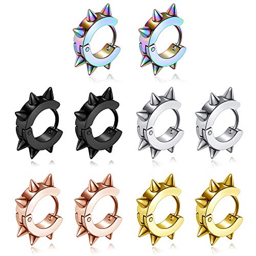 AllerPierce Stainless Steel Punk Earrings for Men Women Spike Hoop Earring Huggie Hoop Earrings Set 5 Pairs