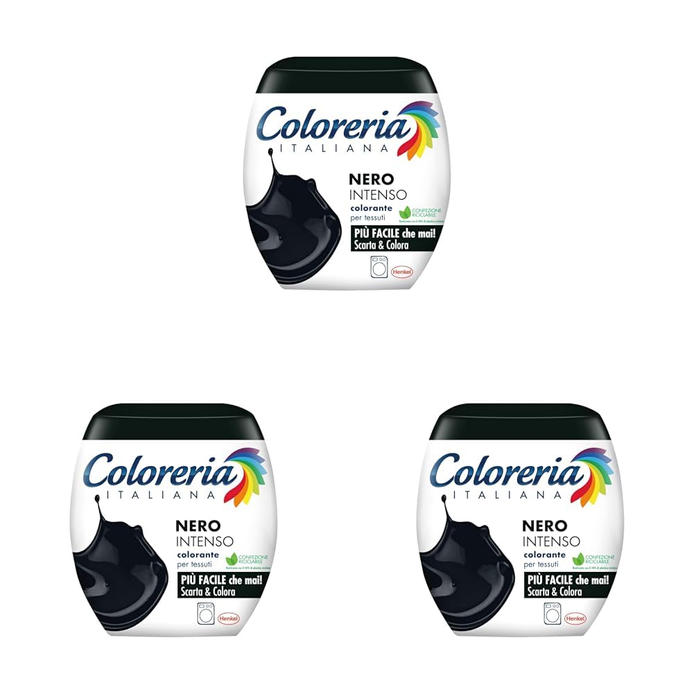 Coloreria Italiana Grey Colorante Tessuti e Vestiti in Lavatrice, Nero Intenso, 1 Confezione (Confezione da 3) Nero 1 Unità (Confezione da 3)